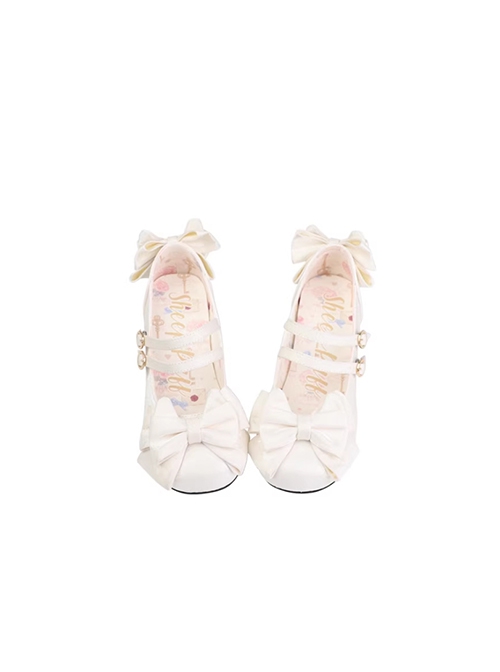 Little Kate Series Cute Mercerized Satin Lacquered Sweet Cat Ears Bowknot Lolita Round Toe Low Heel Shoes