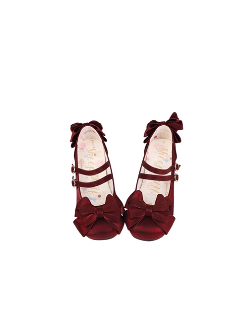 Little Kate Series Cute Mercerized Satin Lacquered Sweet Cat Ears Bowknot Lolita Round Toe Low Heel Shoes