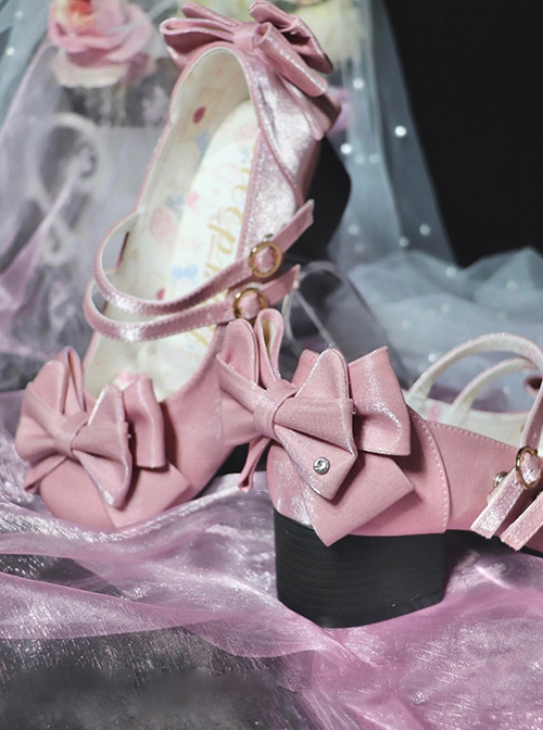 Little Kate Series Cute Mercerized Satin Lacquered Sweet Cat Ears Bowknot Lolita Round Toe Low Heel Shoes