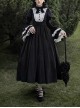 Sleepless Night Series Black White Contrast Small Turtleneck Classic Lolita Soft Velvet Ruffles Long Sleeves Dress