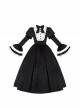 Sleepless Night Series Black White Contrast Small Turtleneck Classic Lolita Soft Velvet Ruffles Long Sleeves Dress