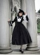 Sleepless Night Series Black White Contrast Small Turtleneck Classic Lolita Soft Velvet Ruffles Long Sleeves Dress