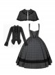 Letterhead Series British Style Autumn Winter Black Plaid Elegant Gothic Lolita Bustier Sundress Shawl Shirt Set