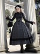 Letterhead Series British Style Autumn Winter Black Plaid Elegant Gothic Lolita Bustier Sundress Shawl Shirt Set