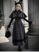 Letterhead Series British Style Autumn Winter Black Plaid Elegant Gothic Lolita Bustier Sundress Shawl Shirt Set