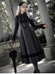 Letterhead Series British Style Autumn Winter Black Plaid Elegant Gothic Lolita Bustier Sundress Shawl Shirt Set