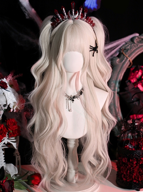 Pearl Milk Tea Gray Versatile Girl Straight Bangs Sweet Lolita Long Curly Hair Wave Curls Wig