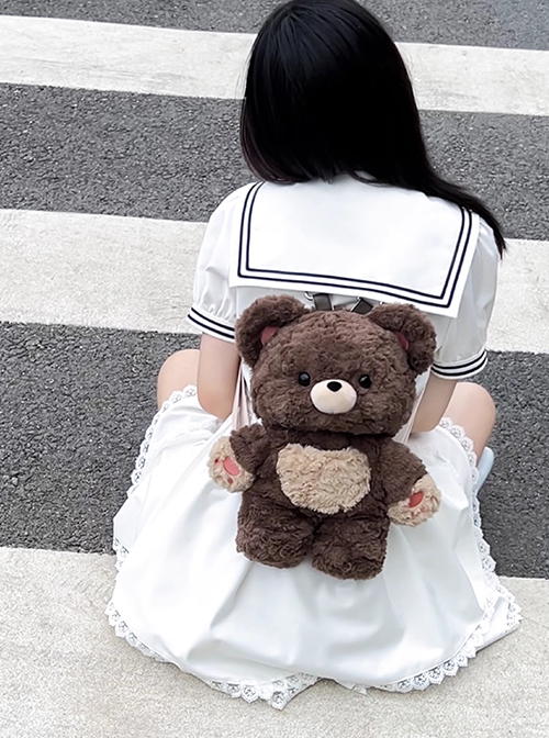 Cute Soft Plush Cartoon Bear Doll Shape Sweet Girl Kawaii Fashion Removable Shoulder Straps Backpack