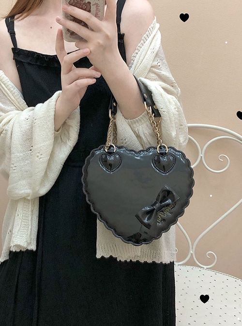 Biscuit Heart Shape PU Lace Bowknot Sweet Lolita Cute Little Handbag Kawaii Girl Crossbody Bag