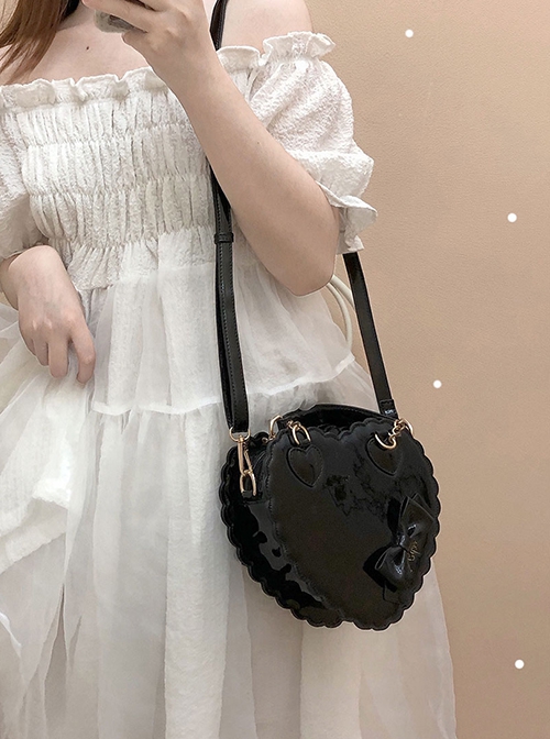 Biscuit Heart Shape PU Lace Bowknot Sweet Lolita Cute Little Handbag Kawaii Girl Crossbody Bag