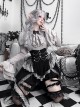 Dark Fairy Tale Vampire Noble Gray Black Lace Mesh Yarn Halloween Gothic Lolita Shirt Skirt Short Pants Hairpin Set