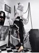 Dark Fairy Tale Vampire Noble Gray Black Lace Mesh Yarn Halloween Gothic Lolita Shirt Skirt Short Pants Hairpin Set