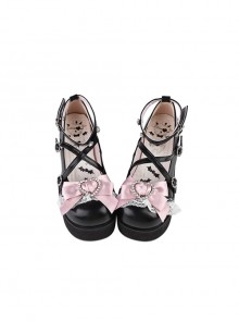 Japanese Showa Style Landmine Girl Cross Straps Round Toe Sweet Lolita Rhinestones Bowknot High Heels Platform Shoes