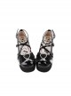 Japanese Showa Style Landmine Girl Cross Straps Round Toe Sweet Lolita Rhinestones Bowknot High Heels Platform Shoes