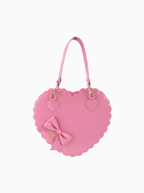 PU Biscuit Heart Shape Lace Bowknot Sweet Lolita Cute Large Size Handbag Kawaii Girl Crossbody Bag