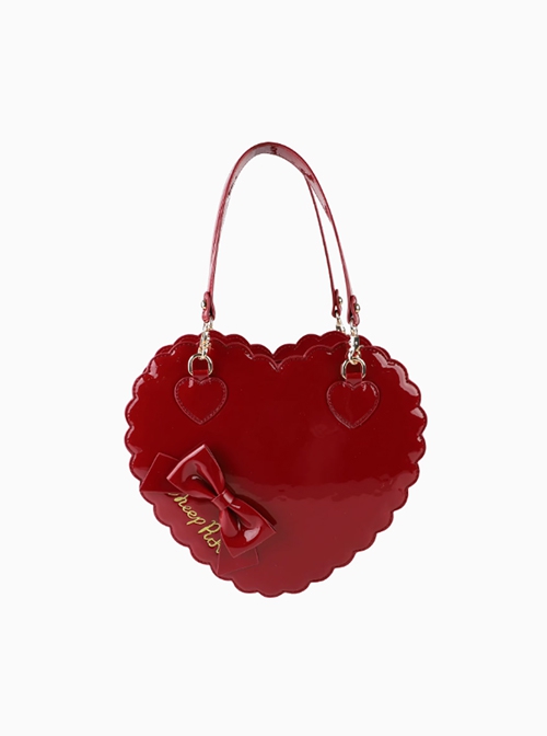 PU Biscuit Heart Shape Lace Bowknot Sweet Lolita Cute Large Size Handbag Kawaii Girl Crossbody Bag