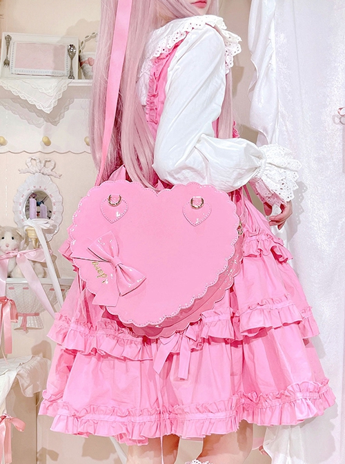 PU Biscuit Heart Shape Lace Bowknot Sweet Lolita Cute Large Size Handbag Kawaii Girl Crossbody Bag