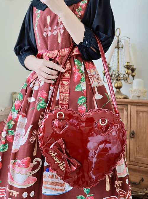 PU Biscuit Heart Shape Lace Bowknot Sweet Lolita Cute Large Size Handbag Kawaii Girl Crossbody Bag