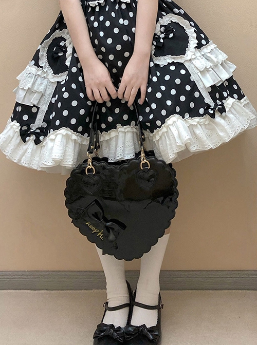 PU Biscuit Heart Shape Lace Bowknot Sweet Lolita Cute Large Size Handbag Kawaii Girl Crossbody Bag