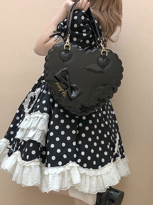 PU Biscuit Heart Shape Lace Bowknot Sweet Lolita Cute Large Size Handbag Kawaii Girl Crossbody Bag