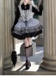 Halloween Witch Ribbon Straps Fake Two-Piece Gradient Black Silver Gothic Lolita Long Ruffles Sleeve Fluffy Dress