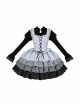 Halloween Witch Ribbon Straps Fake Two-Piece Gradient Black Silver Gothic Lolita Long Ruffles Sleeve Fluffy Dress