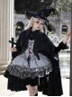 Halloween Witch Ribbon Straps Fake Two-Piece Gradient Black Silver Gothic Lolita Long Ruffles Sleeve Fluffy Dress