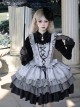 Halloween Witch Ribbon Straps Fake Two-Piece Gradient Black Silver Gothic Lolita Long Ruffles Sleeve Fluffy Dress