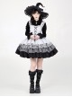 Halloween Witch Ribbon Straps Fake Two-Piece Gradient Black Silver Gothic Lolita Long Ruffles Sleeve Fluffy Dress