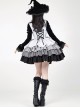 Halloween Witch Ribbon Straps Fake Two-Piece Gradient Black Silver Gothic Lolita Long Ruffles Sleeve Fluffy Dress