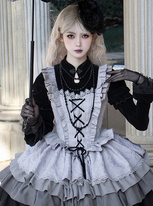 Not Guilty Series Gothic Lolita Versatile Dark Punk Three-Layer Black Beaded Necklace