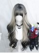 Misty Smoke Series Siamese Cat Black White Gradient Stylish Wavy Curly Hair Straight Bangs Sweet Lolita Wig