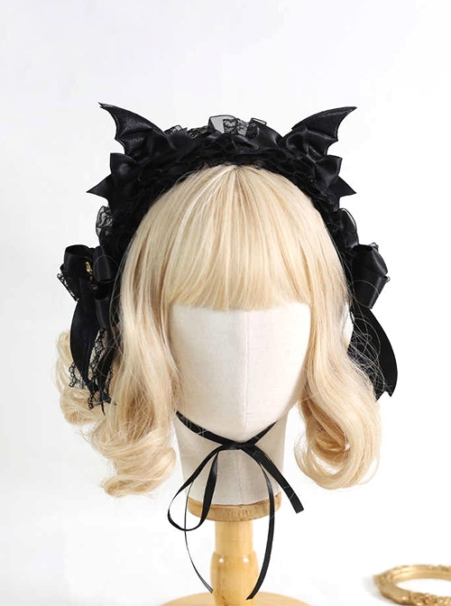 Dark Halloween Sweet Cool Cute Gothic Lolita Devil Wings Ribbon Bowknot Lace Headband