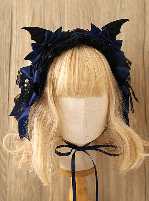 Dark Halloween Sweet Cool Cute Gothic Lolita Devil Wings Ribbon Bowknot Lace Headband