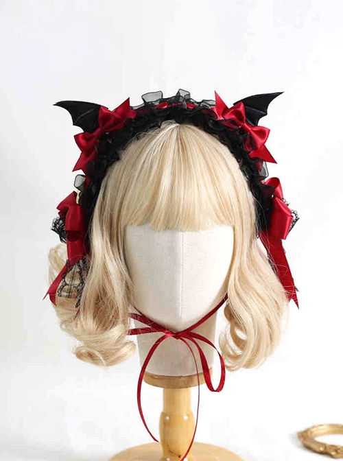 Dark Halloween Sweet Cool Cute Gothic Lolita Devil Wings Ribbon Bowknot Lace Headband