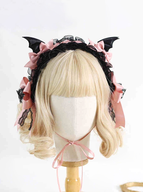 Dark Halloween Sweet Cool Cute Gothic Lolita Devil Wings Ribbon Bowknot Lace Headband