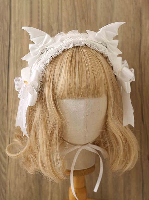 Dark Halloween Sweet Cool Cute Gothic Lolita Devil Wings Ribbon Bowknot Lace Headband