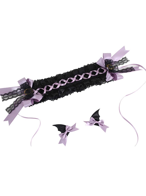 Dark Halloween Sweet Cool Cute Gothic Lolita Devil Wings Ribbon Bowknot Lace Headband