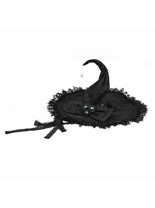 Halloween Elegant Gothic Lolita Spider Pendant Weird Eyeball Bowknot Lace Pointed Big Witch Hat