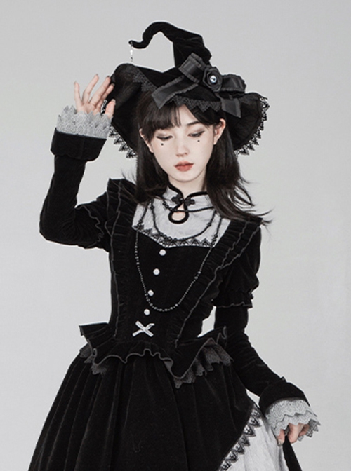 Halloween Elegant Gothic Lolita Spider Pendant Weird Eyeball Bowknot Lace Pointed Big Witch Hat