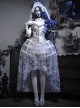 Zombie Bride Halloween White Wedding Gown Gothic Punk Corset Birdcage Crinoline Lace Pumpkin Pants Mesh Yarn Hem Set