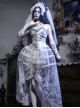 Zombie Bride Halloween White Wedding Gown Gothic Punk Corset Birdcage Crinoline Lace Pumpkin Pants Mesh Yarn Hem Set