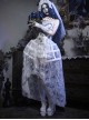 Zombie Bride Halloween White Wedding Gown Gothic Punk Corset Birdcage Crinoline Lace Pumpkin Pants Mesh Yarn Hem Set