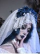 Zombie Bride Series Halloween White Gothic Punk Wedding Beautiful Chiffon Lace Headdress Blue Rose Veil Headband