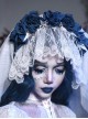 Zombie Bride Series Halloween White Gothic Punk Wedding Beautiful Chiffon Lace Headdress Blue Rose Veil Headband