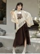 Casual Stylish Han Elements Chinese Style Cute Elegant Beige Kawaii Fashion Loose Hooded Lace Shirt Skirt Set