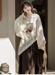 Casual Stylish Han Elements Chinese Style Cute Elegant Beige Kawaii Fashion Loose Hooded Lace Shirt Skirt Set