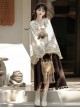 Casual Stylish Han Elements Chinese Style Cute Elegant Beige Kawaii Fashion Loose Hooded Lace Shirt Skirt Set