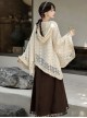 Casual Stylish Han Elements Chinese Style Cute Elegant Beige Kawaii Fashion Loose Hooded Lace Shirt Skirt Set