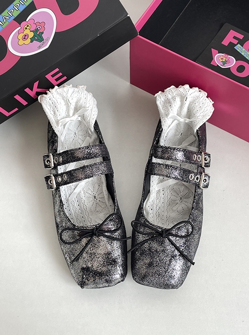 French Style Retro Versatile Classic Lolita PU Square Head Straps Mary Jane Flat Shoes